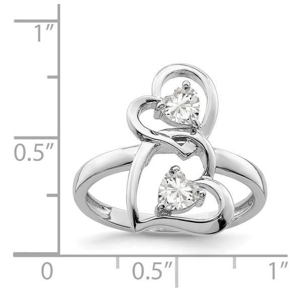 925 Sterling Silver Rhodium-plated CZ Double Heart Ring - Picture 4 of 6